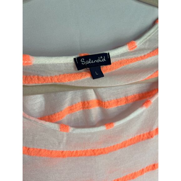 Splendid Neon Orange Striped Sheer Long Sleeve Top - Size L - Picture 3 of 4